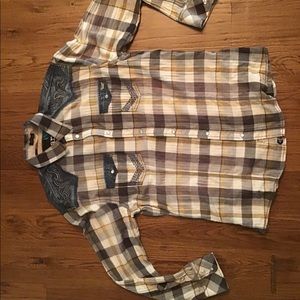 Men’s XL Roar plaid and denim shirt LS brown